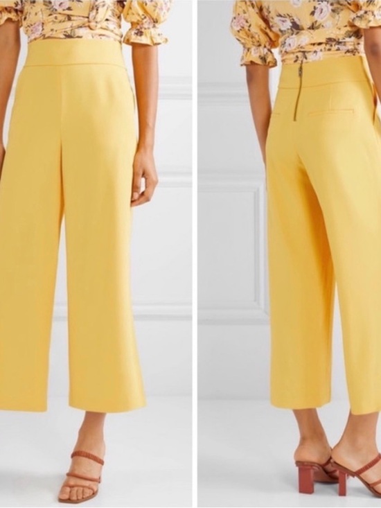 Alice + Olivia Pants - Alice + Olivia || Donald Cropped Wide Leg Trousers Crepe Pants Yellow - Size 8